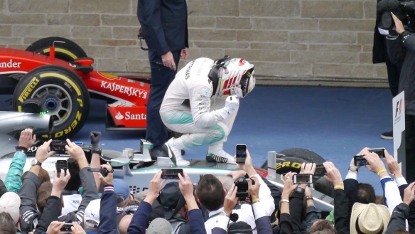 Lewis Hamilton celebrates his third Formula One Drivers' World Championship title. Photo Credit: Mike Boudreaux.
